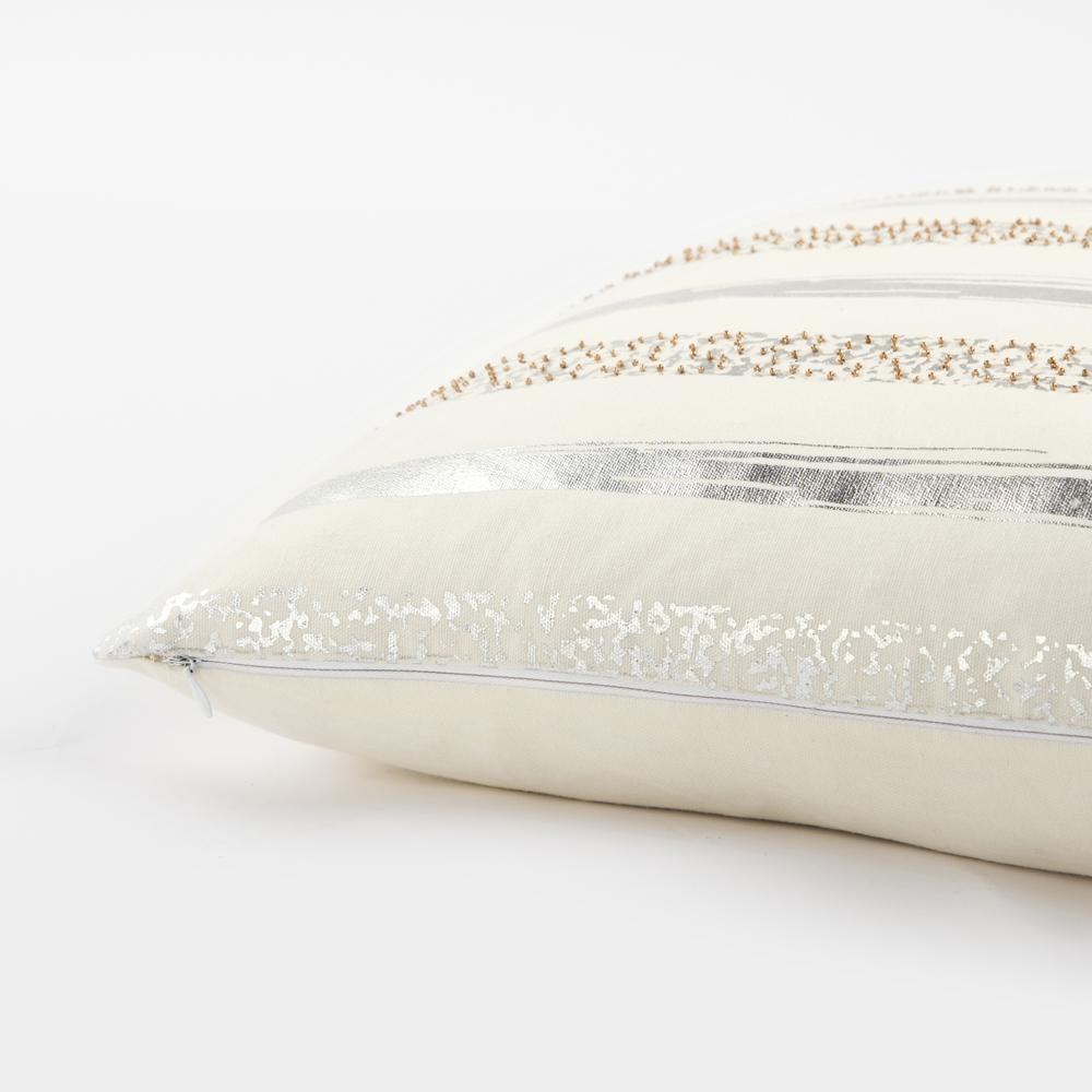 Rizzy Gray Glamorous Foil Brushed Contemporary Throw Pillow Striped T13304