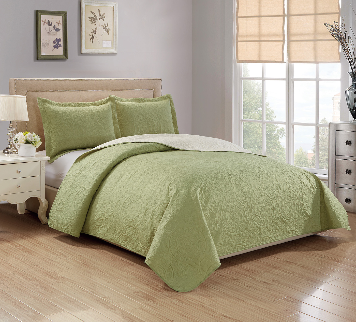 Woven Trends Bedding 3 Piece Lexington Quilt Set Sage Ivory Quilt