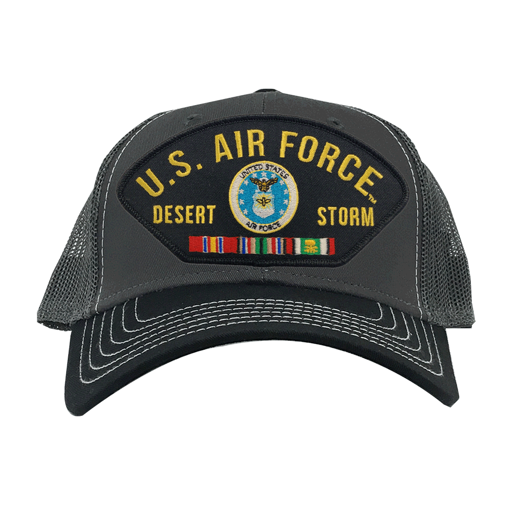 US Air Force Desert Storm Ribbon Gray Mesh Cap Desert Storm Veteran Caps