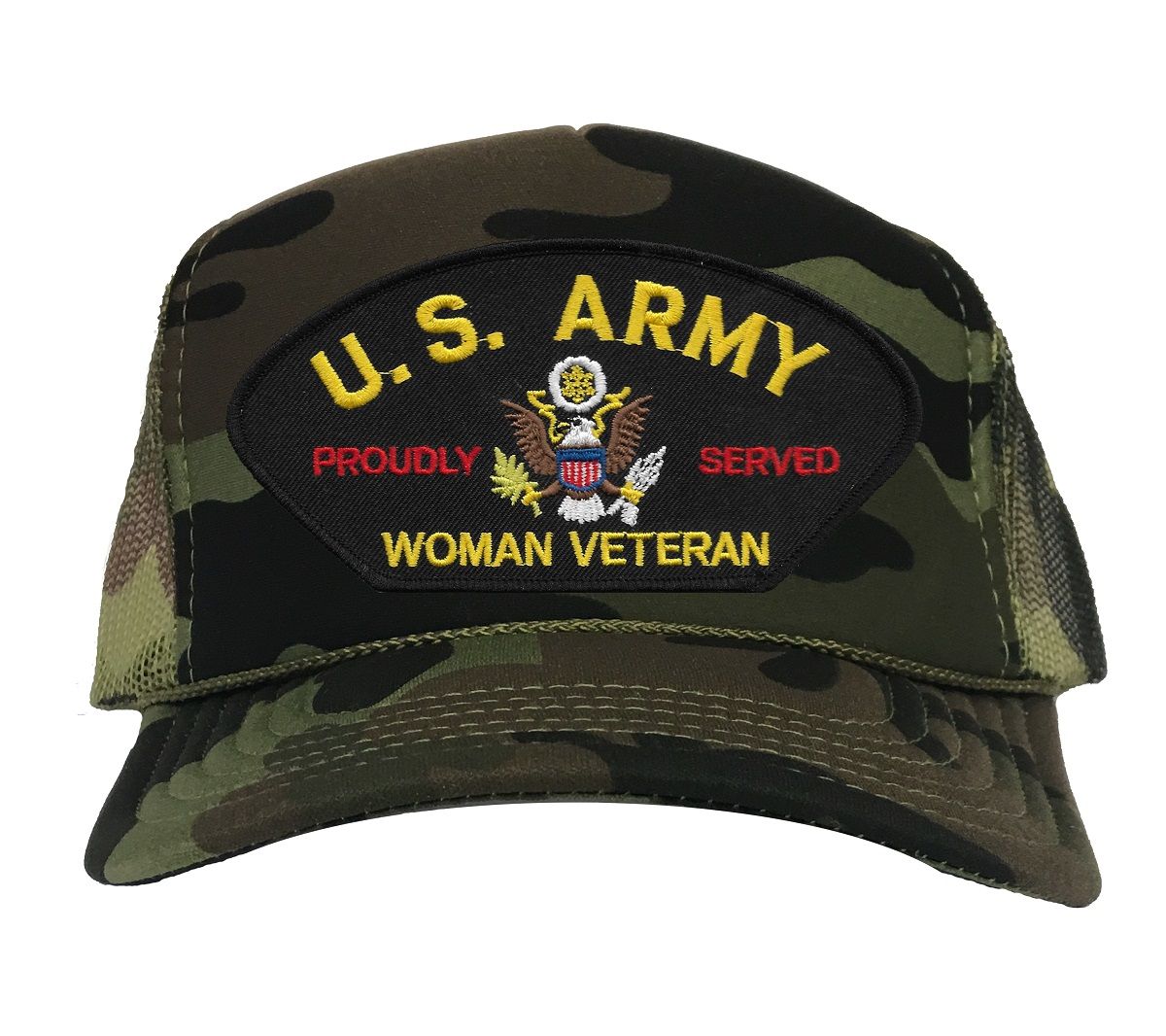 US Army Proudly Served Woman Veteran Camo Mesh Back Cap New Camo Mesh