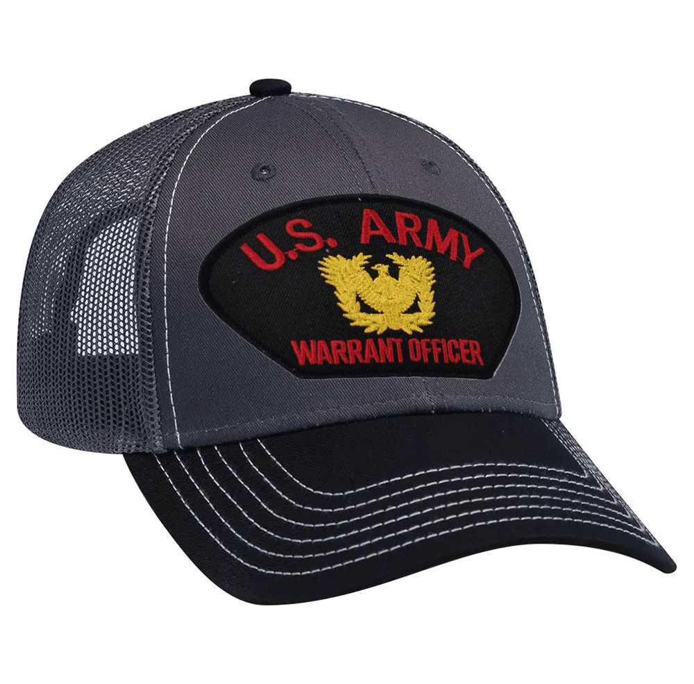 US Army Warrant Officer Gray Mesh Back Cap New Gray Mesh Caps