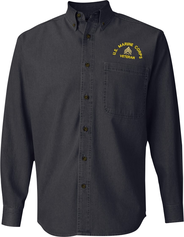 US Marine Corps Custom Embroidered Long Sleeve Denim Shirt - Light Blue 2X-Large