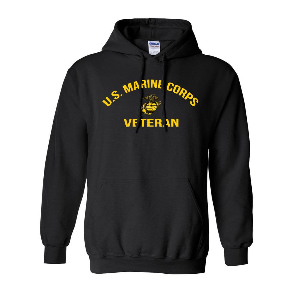 USMC Veteran Hoodie - Officially Licensed Black Logo Pullover | 50/50 Cotton Blend