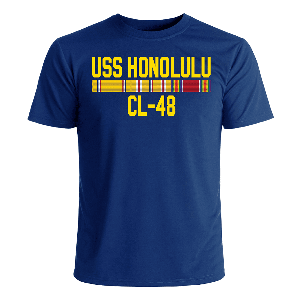 US Navy Custom Ship T Shirt With World War 2 Pacific Service Ribbons 