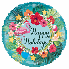 18" Happy Holidays Flamingo Balloon