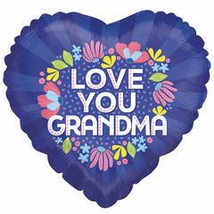 18" Love You Grandma Flowers Balloon