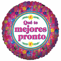 18" Que Te Mejores Pronto Colorful Blooms Balloon