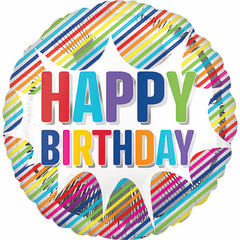 28" Happy Birthday Striped Burst Jumbo Balloon