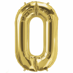 34" Gold Number 0 Balloon Packaged w/weight