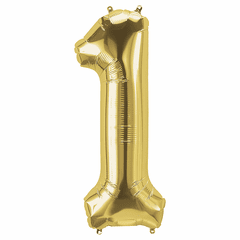 34" Gold Number 1 Balloon Packaged w/weight
