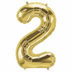 34" Gold Number 2 Balloon Packaged w/weight 