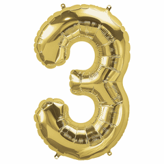 34" Gold Number 3 Balloon Packaged w/weight