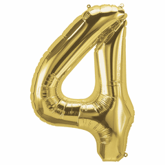 34" Gold Number 4 Balloon Packaged w/weight