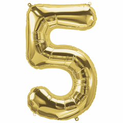 34" Gold Number 5 Balloon Packaged w/weight