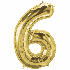 34" Gold Number 6 Balloon Packaged w/weight