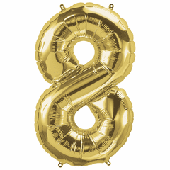 34" Gold Number 8 Balloon Packaged w/weight