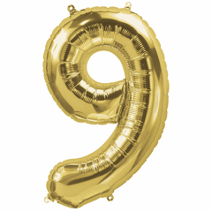 34" Gold Number 9 Balloon Packaged w/weight