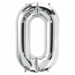 34" Silver Number 0 Balloon Packaged w/weight