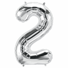 34" Silver Number 2 Balloon Packaged w/weight