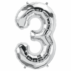 34" Silver Number 3 Balloon Packaged w/weight
