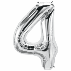 34" Silver Number 4 Balloon Packaged w/weight