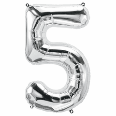 34" Silver Number 5 Balloon Packaged w/weight