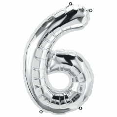 34" Silver Number 6 Balloon Packaged w/weight