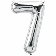 34" Silver Number 7 Balloon Packaged w/weight