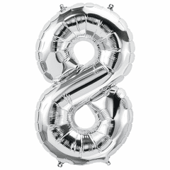 34" Silver Number 8 Balloon Packaged w/weight