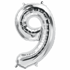 34" Silver Number 9 Balloon Packaged w/weight