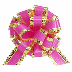 6" Hot Pink & Gold Pull Bow
