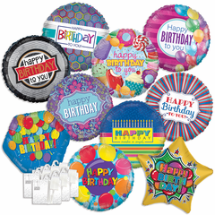 Assorted 18" Birthday Balloons with Ribbon Weights