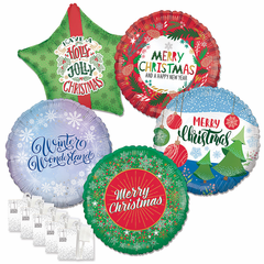 Assorted 18" Christmas Balloons with Ribbon Weights