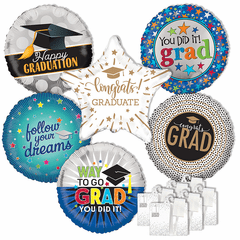 Assorted 18" Graduation Balloons with Ribbon Weights