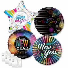 Assorted 18" New Year Balloons with Ribbon Weights
