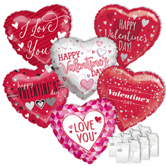 Assorted 18" Valentine's & Love Balloons with Ribbon Weights