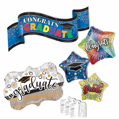 Assorted Grad Shape Balloons with Ribbon Weights