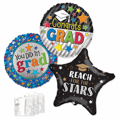 Assorted Graduation Jumbo Balloons with Ribbon Weights