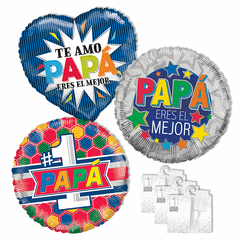 Assorted Spanish 18" Father's Day Balloons with Ribbon Weights