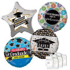 Assorted Spanish 18" Graduation Balloons with Ribbon Weights