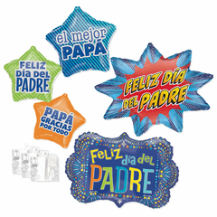 Assorted Spanish Father's Day Shape Balloons with Ribbon Weights