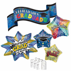 Assorted Spanish Graduation Shape Balloons with Ribbon Weights