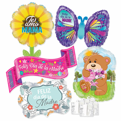 Assorted Spanish Mother's Day Shape Balloons with Ribbon Weights
