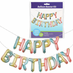 Balloon Banner Kit<br>Happy Birthday Tie Dye Pastel