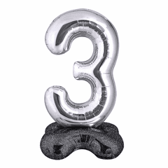 40" Number Three Balloon with Base Packaged