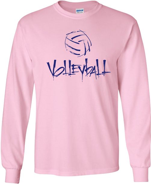 Volleyball Abstract Word & Ball Design Long Sleeve Volleyball Tee in