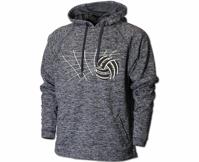 Black Heather Performance Fleece Hoodie w/ Net & Ball Volleyball Design