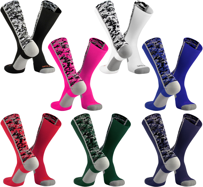 Digital Camouflage TwinCity Performance Camo Crew Socks in Choice of 7 Team Colors Crew