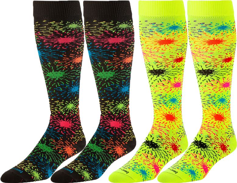 Bright Neon Fireworks Knee High TwinCity Brand KraziSox in 2 Sock
