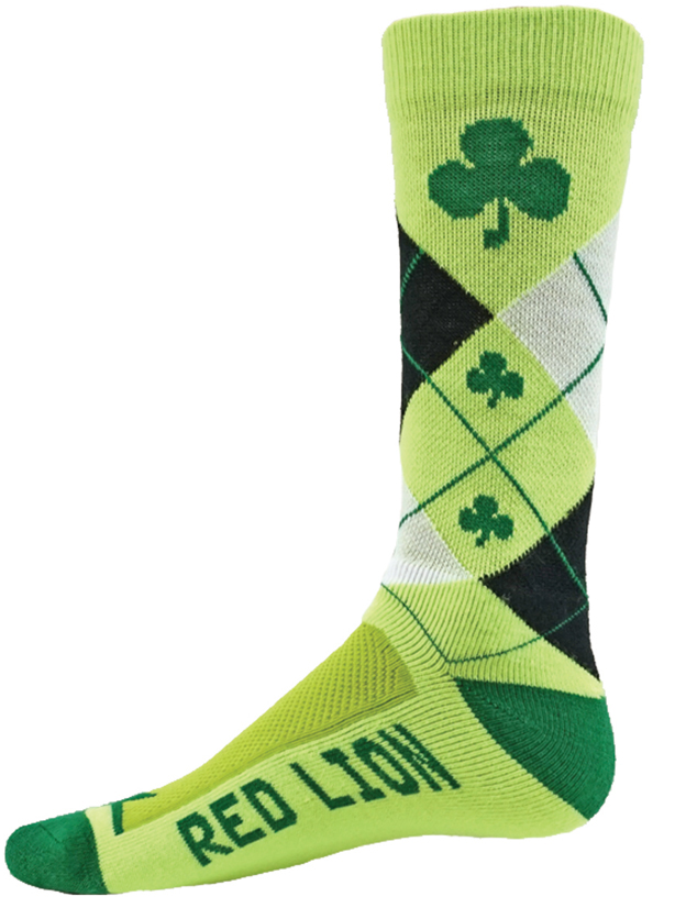 Green Shamrocks & Green Argyle Pattern St. Patty's Day Performance Crew Socks CLEARANCE Socks